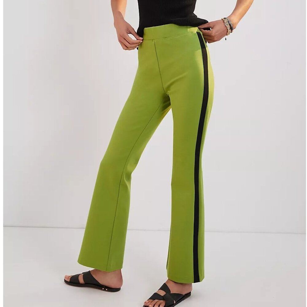 Anthropologie Lime Green Boot-Cut Pants with Black Side Stripe